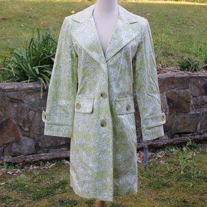 Vintage Gallery Green/White Floral Abstract Trench Coat
